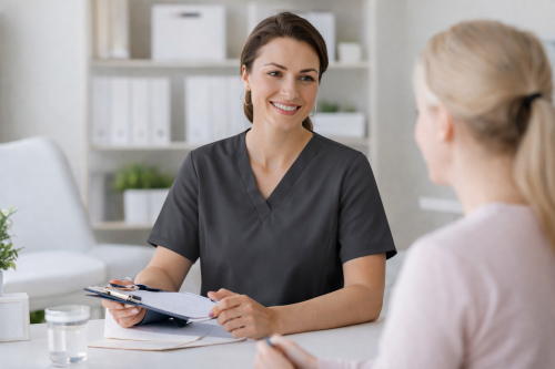 Doctor and patient vitamin B12 consultation in clinic