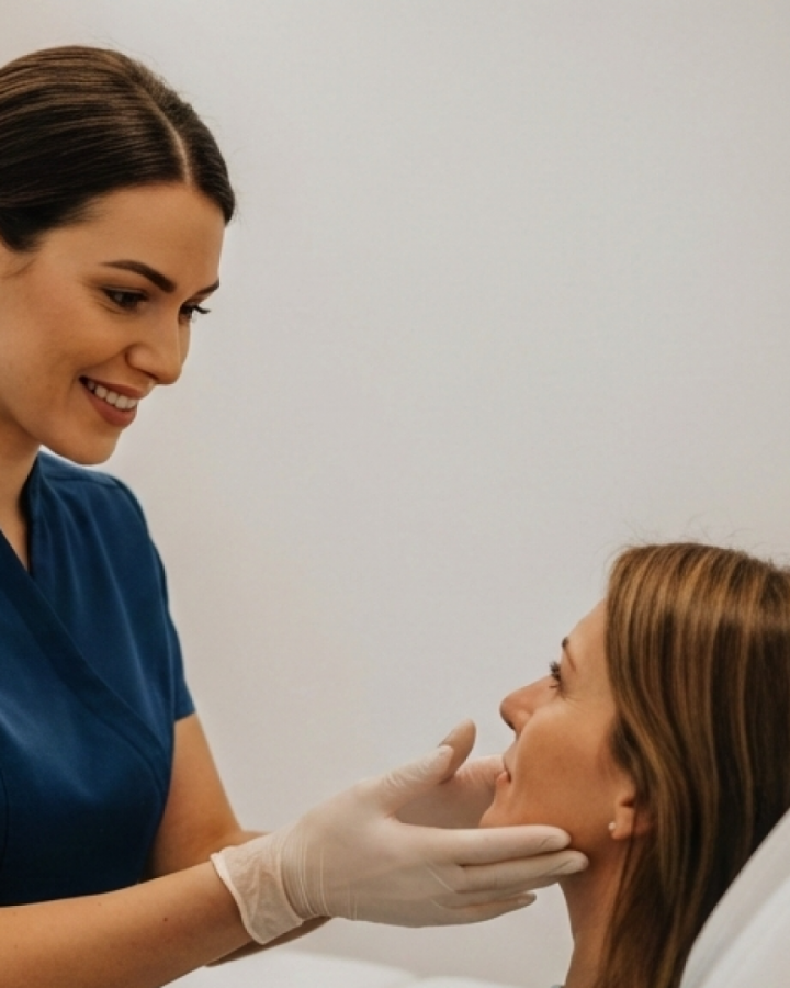 Consultation scene with Female Aesthetic Clinician with client taking about biostimulators